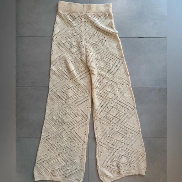 Charcoal - Elegant Cream Knit Women's Pants - Picture 3 of 3